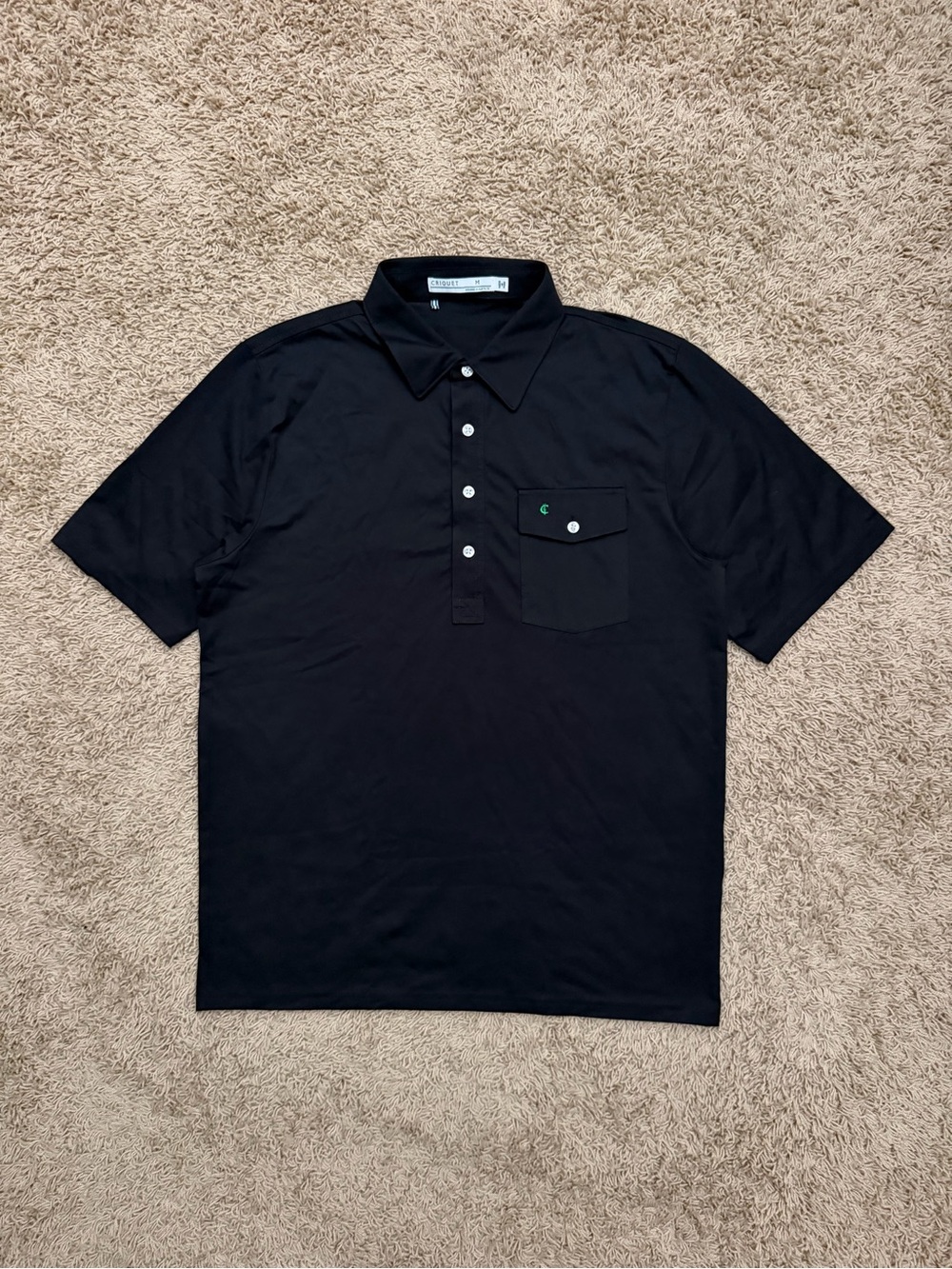 NWOT Criquet Men Short Sleeve Stretch Golf Performance Players Shirt Sz M Black